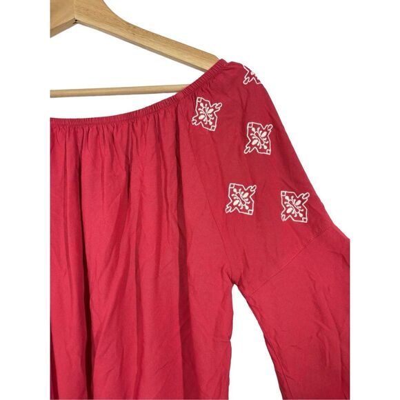 Ariat Red Long Sleeve Off Shoulder Blouse Size M Embroidered  Boho - Picture 5 of 7